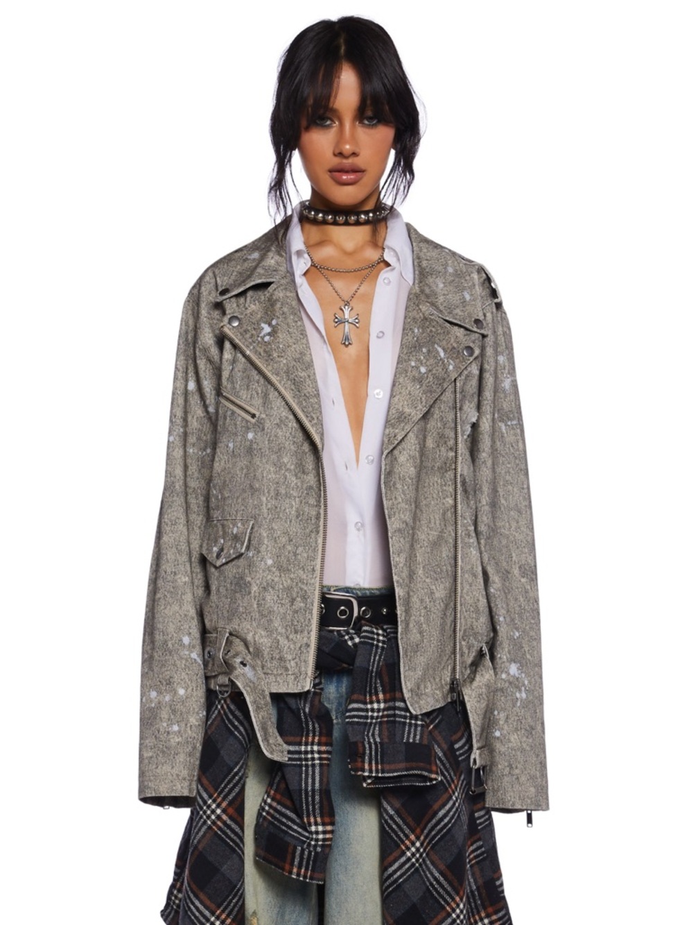 Current Mood grey denim Moto Blazer - Picture 5 of 5